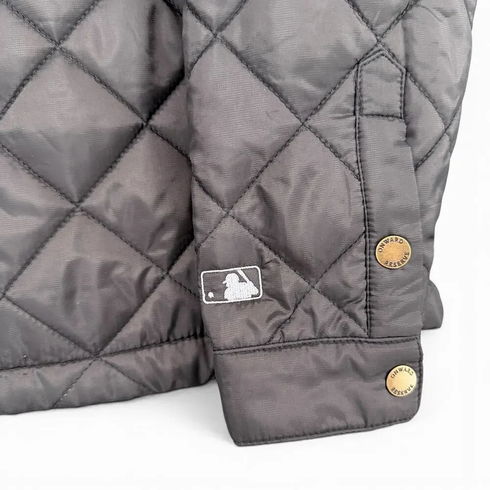 Onward Reserve Mens Sz M Quilted Jacket Braswell Elbow Patch Black Tan